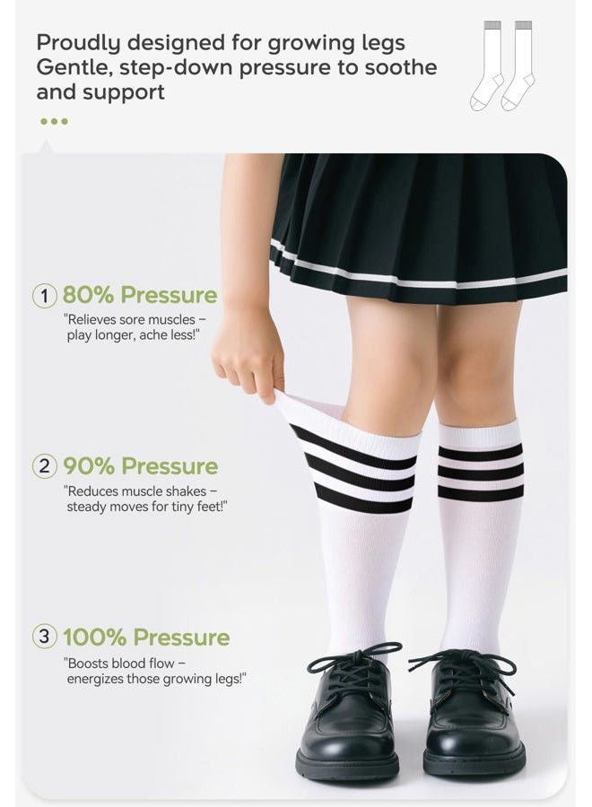 Zando Kids Child Cotton Three Stripes Sport Soccer Team Socks Uniform Tube Cute Knee High Stocking for Boys Girls 1 Pairs White Black One Size - Image 5
