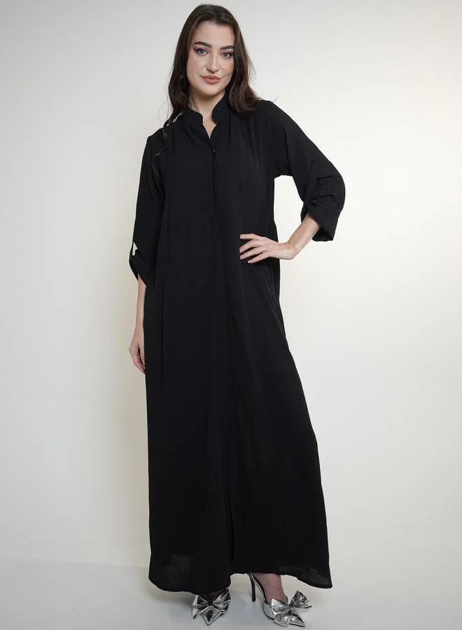 Elena by DStyle Elena by DStyle Mandarin Collar Jalabiya with Roll-Up Sleeves