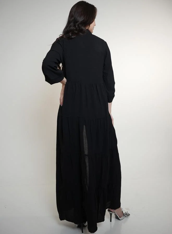 Elena by DStyle Elena by DStyle Mandarin Collar Jalabiya with Roll-Up Sleeves