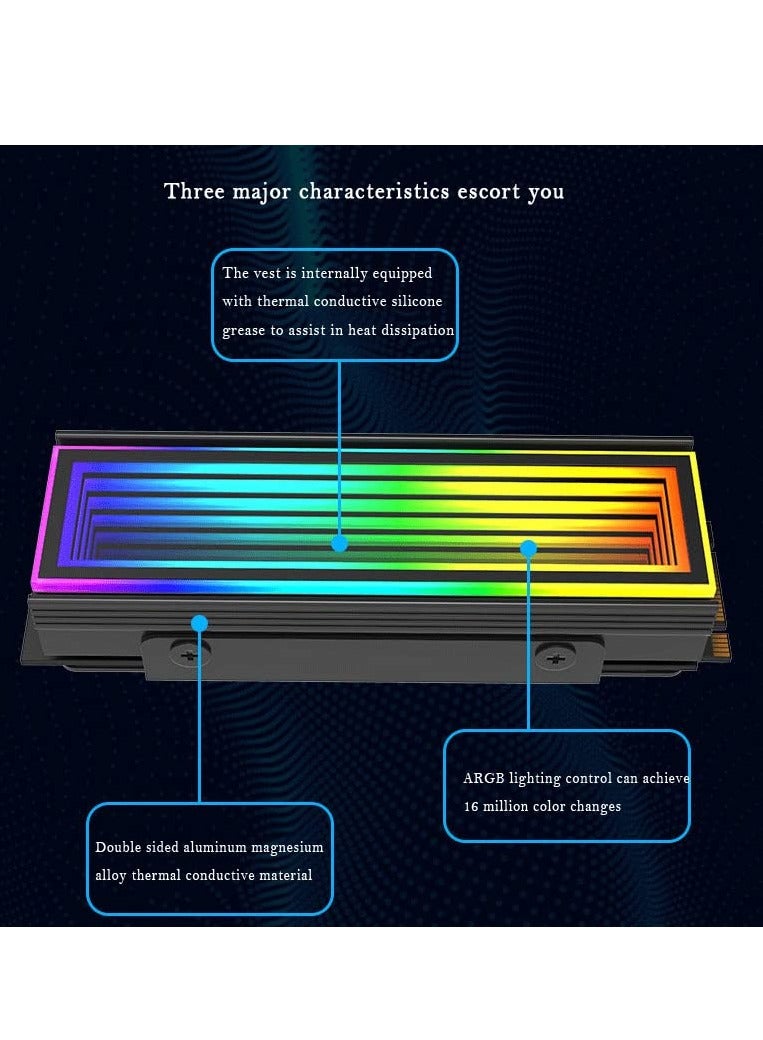 SOLARAE M.2 2280 ARGB Hard Drive Heatsink - Cooling M2.2280 SSD Cooler with 5V 3Pin Addressable RGB Sync. Multi-Mainboard Compatible for Efficient Heat Dissipation. SSD Radiator with Thermal Pad in Black - Image 4