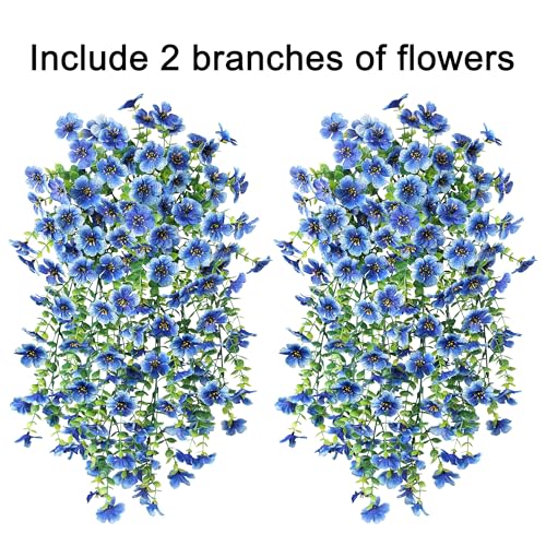 HyeFlora Artificial Flowers for Outdoors Decoration 2Pcs Blue Fake Hanging Spring Summer Decor Lifelike Plants UV Fading Resistant Flower for Porch Patio Balcony Planter Yard Home Garland - Image 3