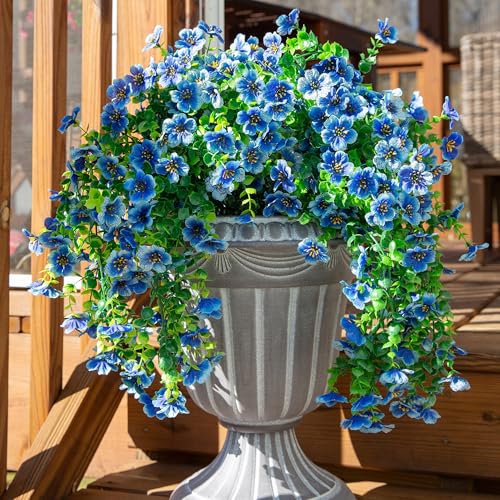 HyeFlora Artificial Flowers for Outdoors Decoration 2Pcs Blue Fake Hanging Spring Summer Decor Lifelike Plants UV Fading Resistant Flower for Porch Patio Balcony Planter Yard Home Garland - Image 1