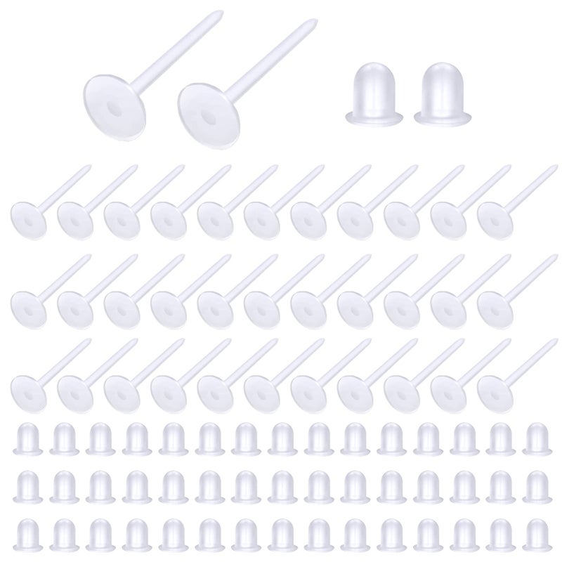 TOAOB THE ONE AND ONLY BABY TOAOB 100 Pairs 5mm Invisible Earring Blank Pins Studs Tiny Head Findings Plastic Earring Posts with Clear Silicone Backs for Jewelry Making Findings DIY Supplies