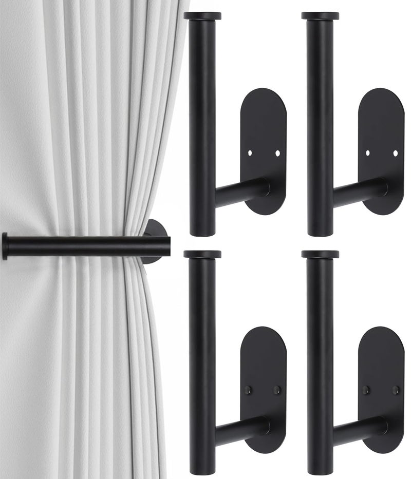 Hoousuper 4pcs Curtain Holdbacks, Screw-in Curtain Tiebacks Curtain Tie Backs Curtain Holders for Wall Mounted Curtain Pull Backs for Drapes, Curtain Side Holders Hooks, 304 Stainless Steels, Black - Image 1