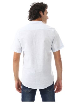 Andora Solid Linen Short Sleeve Oxford Shirt _ Light Blue  - Image 3