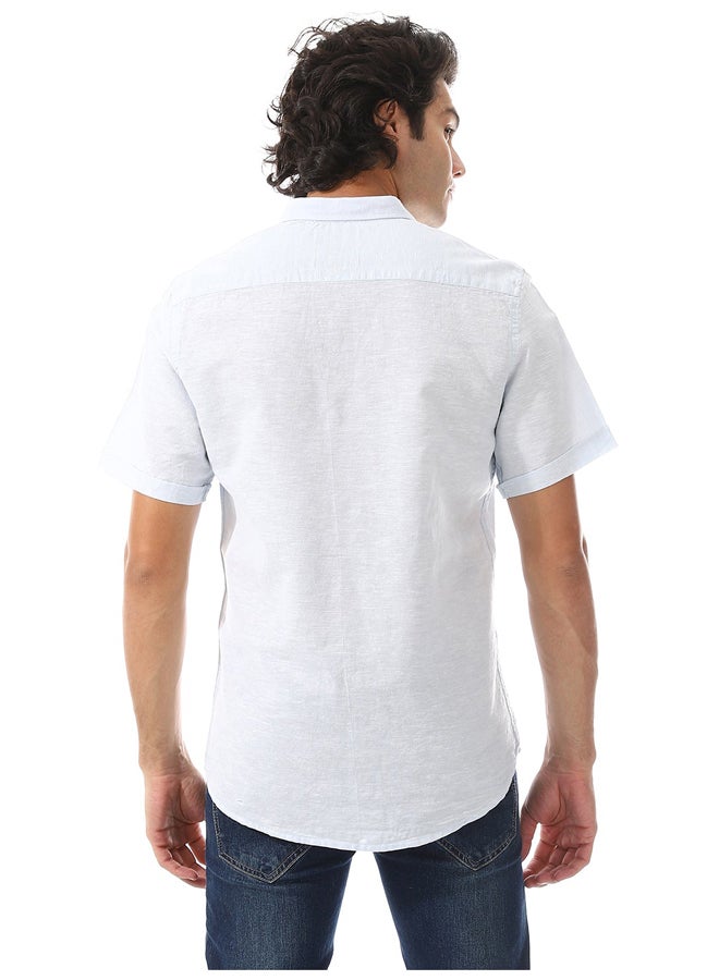 Andora Solid Linen Short Sleeve Oxford Shirt _ Light Blue - Image 3