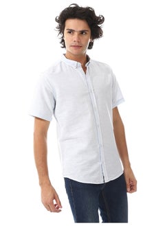 Andora Solid Linen Short Sleeve Oxford Shirt _ Light Blue  - Image 5