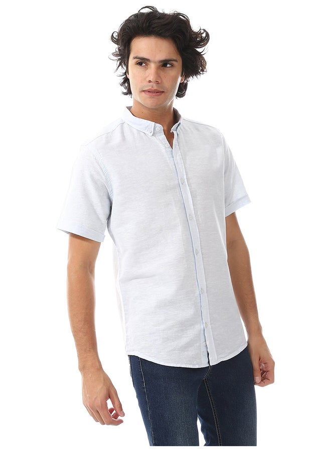 Andora Solid Linen Short Sleeve Oxford Shirt _ Light Blue - Image 5