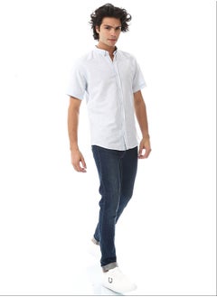 Andora Solid Linen Short Sleeve Oxford Shirt _ Light Blue  - Image 1