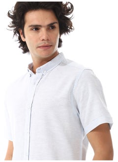 Andora Solid Linen Short Sleeve Oxford Shirt _ Light Blue  - Image 4