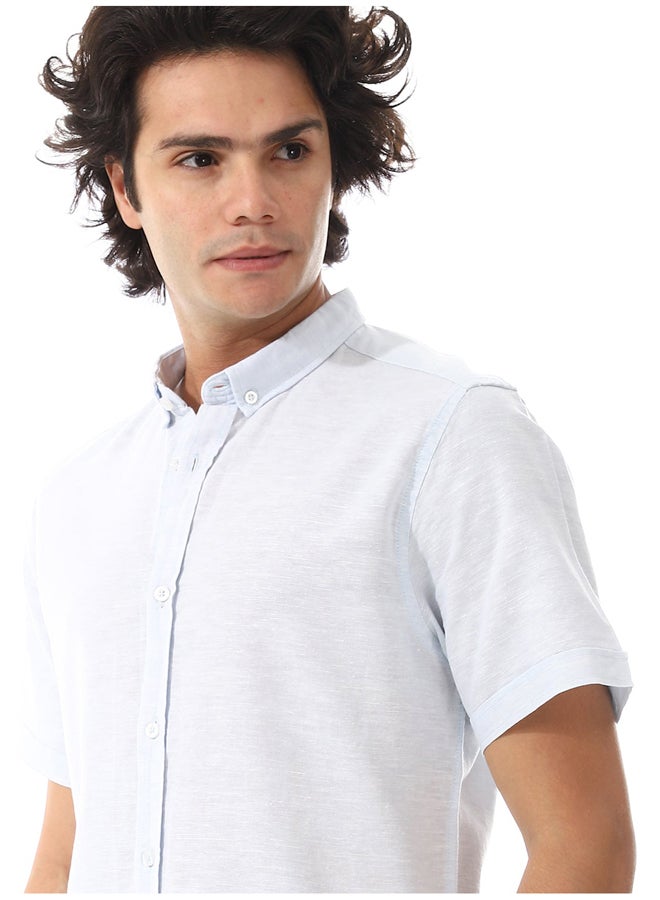 Andora Solid Linen Short Sleeve Oxford Shirt _ Light Blue - Image 4