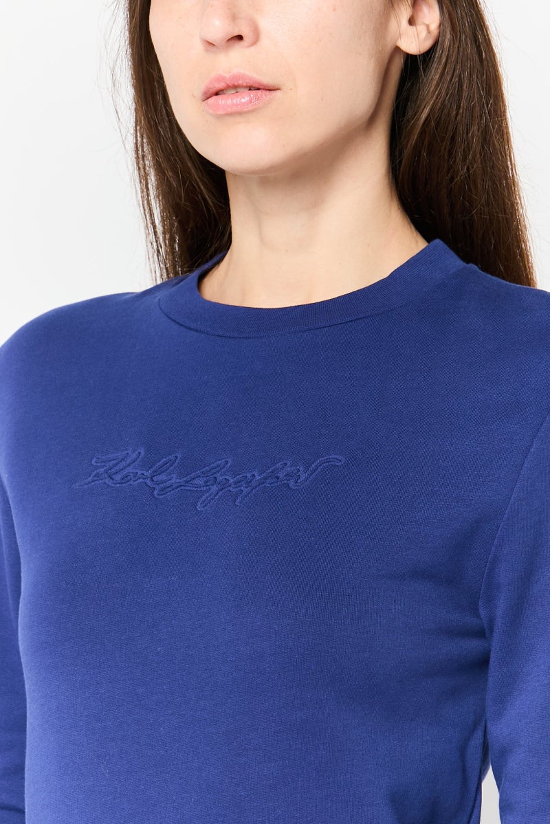 Karl Lagerfeld Women Crew Neck Brand Logo Long Sleeve Sweatshirt, Blue - Image 4