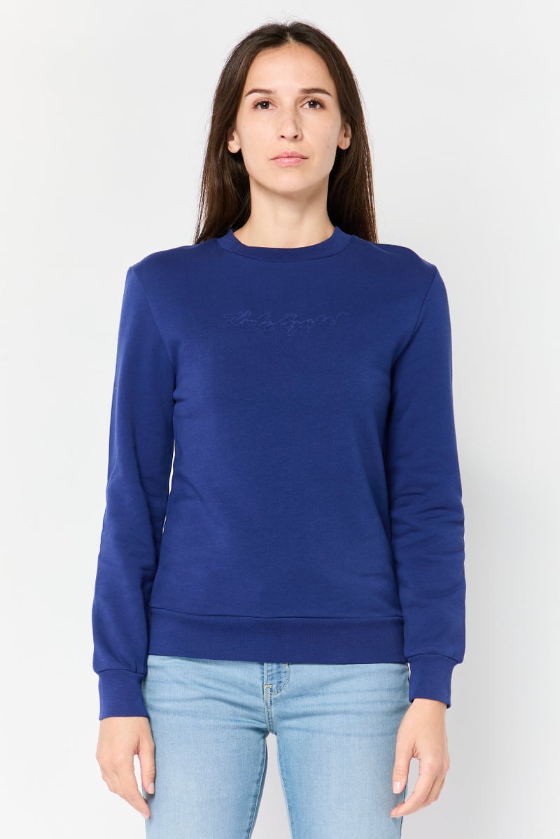 Karl Lagerfeld Women Crew Neck Brand Logo Long Sleeve Sweatshirt, Blue - Image 1