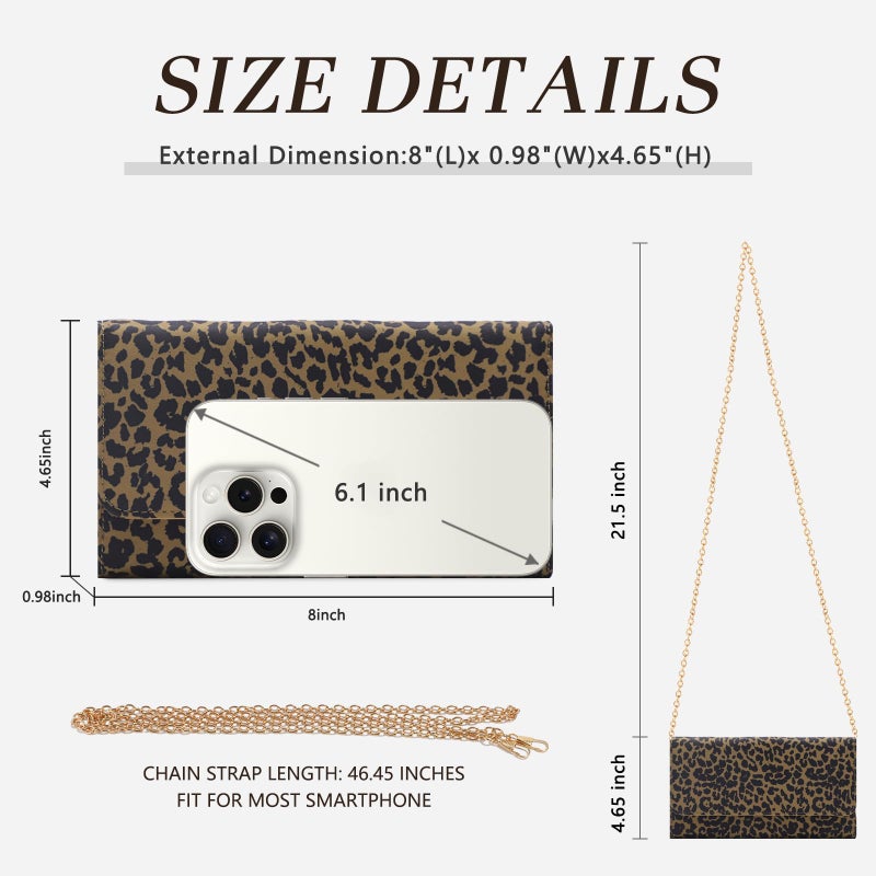 U+U Crossbody Bags for Women, Small Leather Bag with Removable Chain, Card Slots & Phone Pocket - Lightweight Purse Wallet (Leopard) - Image 5