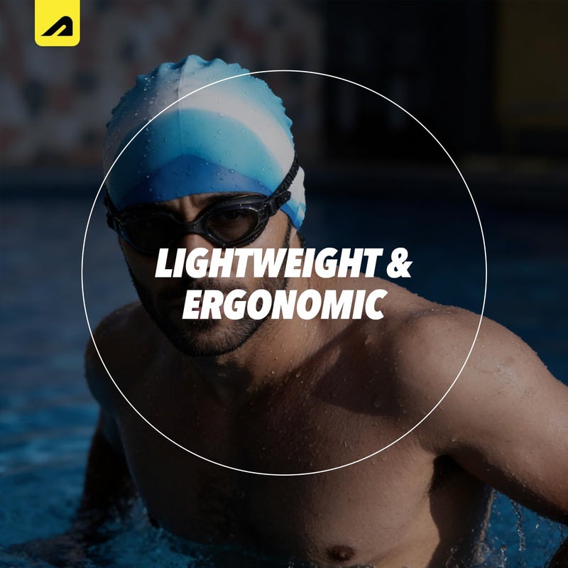 BOLDFIT Swimming Cap for Men Silicone Swimming Caps - Unisex Silicone Fabric, Easy Fit - White Blue - Image 3