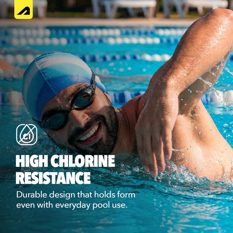 BOLDFIT Swimming Cap for Men Silicone Swimming Caps - Unisex Silicone Fabric, Easy Fit - White Blue - Image 5