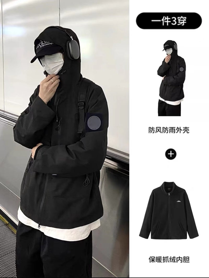 Japanese Mountain Jacket Womens Hooded 2023 Spring and Autumn Mountaineering Camping Wear Mens Jacket Couples Trendy Brand Jacket 097# black liner 