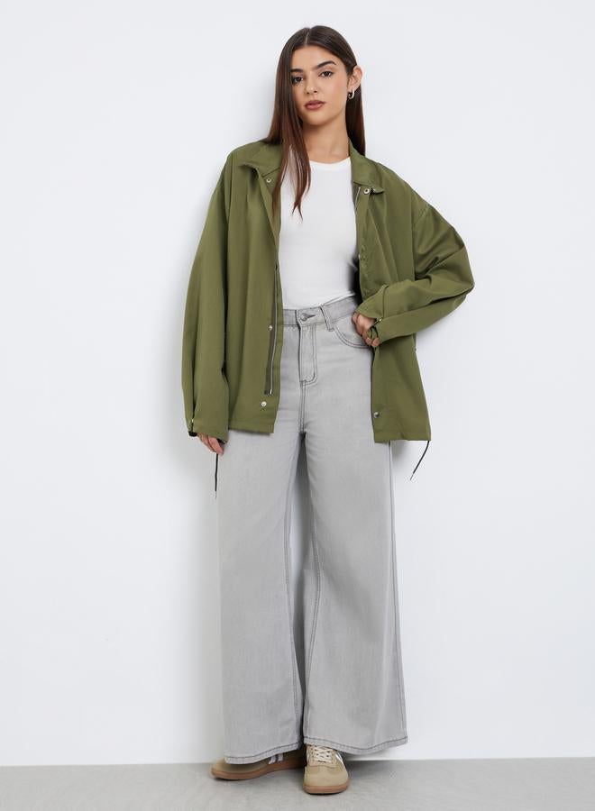 ستايلي جاكيت طويل بقصة عادية مع جيوب وأربطة - Image 3