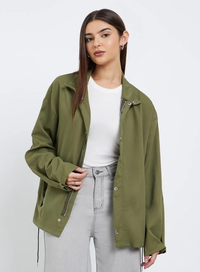 Styli Olive Regular Fit Longline Utility Jacket