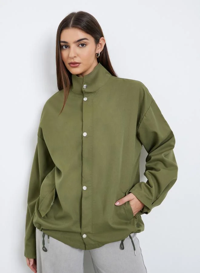 Styli Olive Regular Fit Longline Utility Jacket
