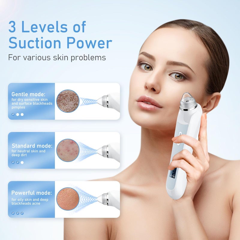 Ottleba Blackhead Remover Vacuum, USB Interface Type Pore Vacuum, Black Head Extractions Tool with Camera for Men and Women Pore Cleaner, 3 Adjustment Modes & 6 Suction Heads(White) - Image 3