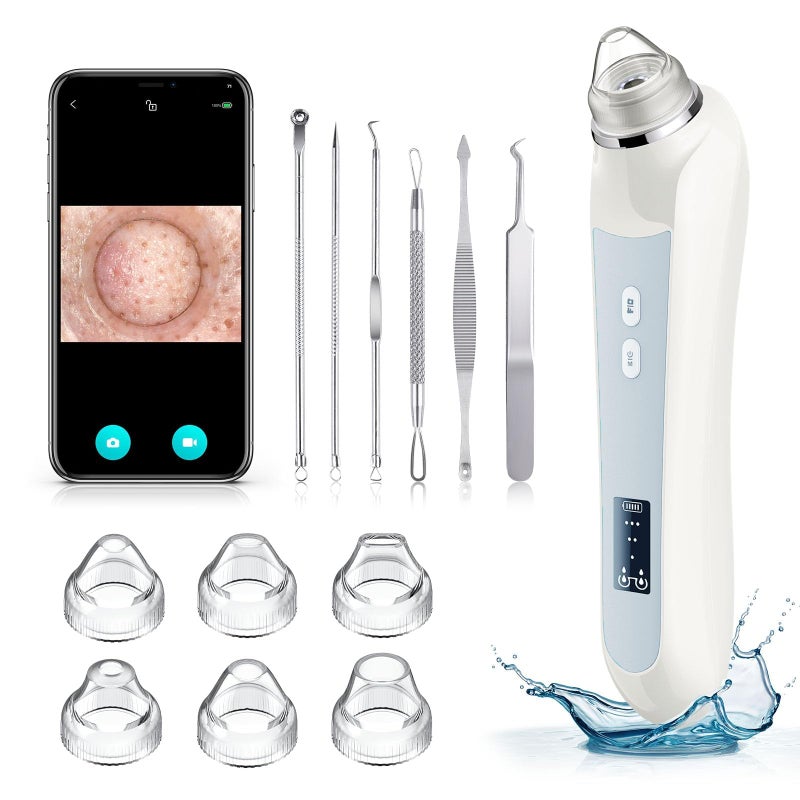 Ottleba Blackhead Remover Vacuum, USB Interface Type Pore Vacuum, Black Head Extractions Tool with Camera for Men and Women Pore Cleaner, 3 Adjustment Modes & 6 Suction Heads(White) - Image 1