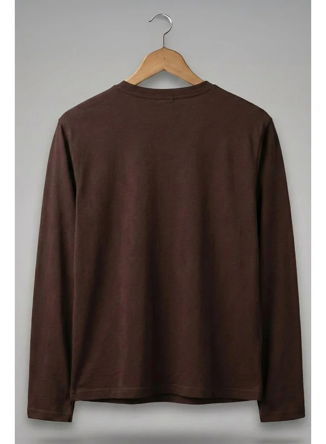 فيردو Veirdo® Men's Full Sleeve Printed T-Shirt | Trendy Graphic Print Tee VD_R_FS_B_BRN_L Brown