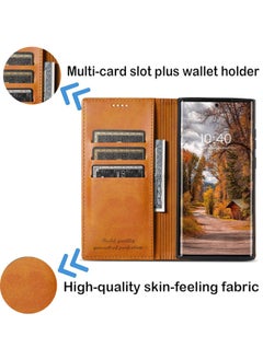 Suteni Samsung Galaxy S24 Ultra Leather Case Wallet Flip Cover Card Slots Magnetic Flip Stand Phone Holder Function Fold Shockproof Protective Full Protector Anti-drop Anti-scratch Accessory  - Image 4