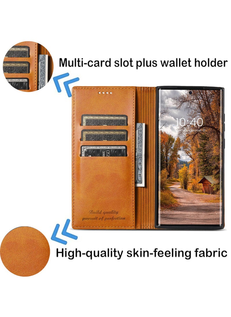 Suteni Samsung Galaxy S24 Ultra Leather Case Wallet Flip Cover Card Slots Magnetic Flip Stand Phone Holder Function Fold Shockproof Protective Full Protector Anti-drop Anti-scratch Accessory  - Image 4
