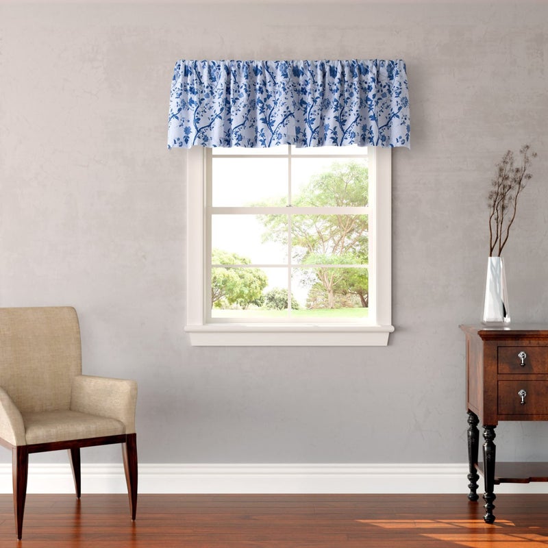 Laura Ashley - Valance, 100% Soft Cotton Window Treatment with Rod Pocket, Lightweight & Machine Washable, Floral Printed Curtain (Charlotte Blue, 15" x 86") - Image 1