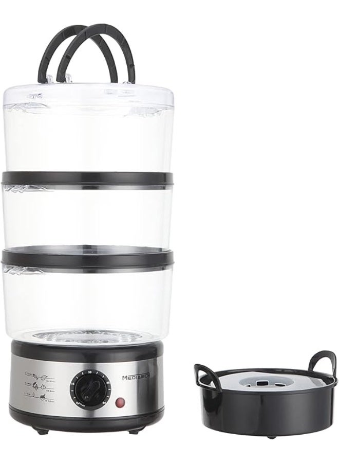 ميديا تيك جهاز طهي الطعام الصحي بالبخار من ميديا تيك، ٥٠٠ واط، ٣ أوعية، ٣ سلال، وعاء أرز/طباخ أرز، طباخ بخار مع مؤقت من ٠ إلى ٦٠ دقيقة، طباخ بخار كهربائي، MT-FS88 - فضي/أسود (ضمان لمدة عامين) - Image 5