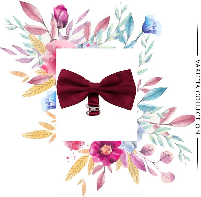 Varetta Men's Claret Red Satin Fabric Bowtie  - Image 2