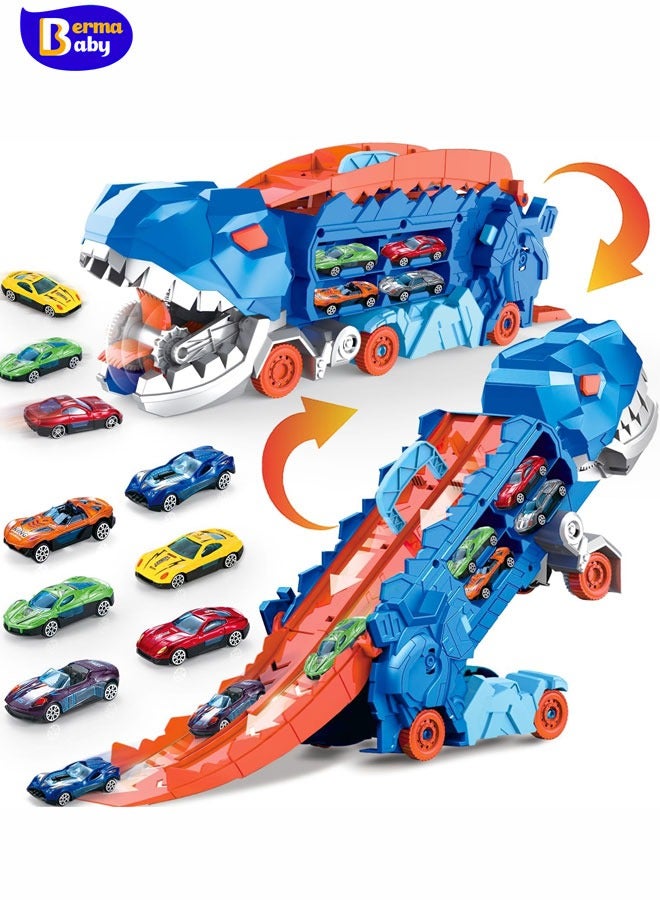Berma Baby City Dinosaur Ultimate Hauler Track Toy for Boys T-Rex Dinosaur Transporter Car Carrier with Foldable Sliding, City Dinosaur Ultimate Hauler Track Toy Transforms into Dino  for Kids Ages 3 4 5 6 Years Old(4 Cars) - Image 1