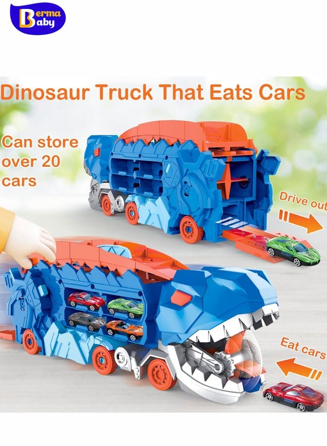 Berma Baby City Dinosaur Ultimate Hauler Track Toy for Boys T-Rex Dinosaur Transporter Car Carrier with Foldable Sliding, City Dinosaur Ultimate Hauler Track Toy Transforms into Dino  for Kids Ages 3 4 5 6 Years Old(4 Cars) - Image 3