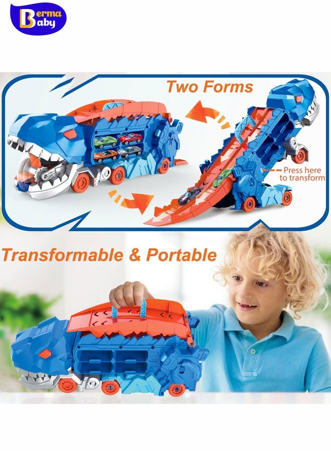 Berma Baby City Dinosaur Ultimate Hauler Track Toy for Boys T-Rex Dinosaur Transporter Car Carrier with Foldable Sliding, City Dinosaur Ultimate Hauler Track Toy Transforms into Dino  for Kids Ages 3 4 5 6 Years Old(4 Cars) - Image 4