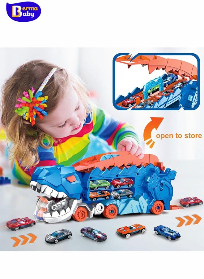 Berma Baby City Dinosaur Ultimate Hauler Track Toy for Boys T-Rex Dinosaur Transporter Car Carrier with Foldable Sliding, City Dinosaur Ultimate Hauler Track Toy Transforms into Dino  for Kids Ages 3 4 5 6 Years Old(4 Cars) - Image 5