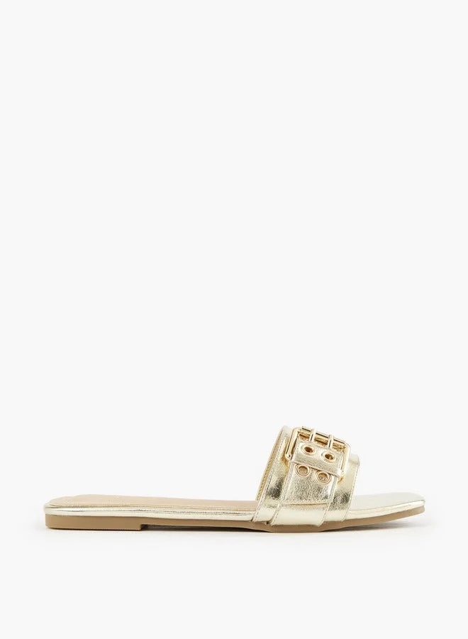 Buckle Accent Slip-On Flat Sandals