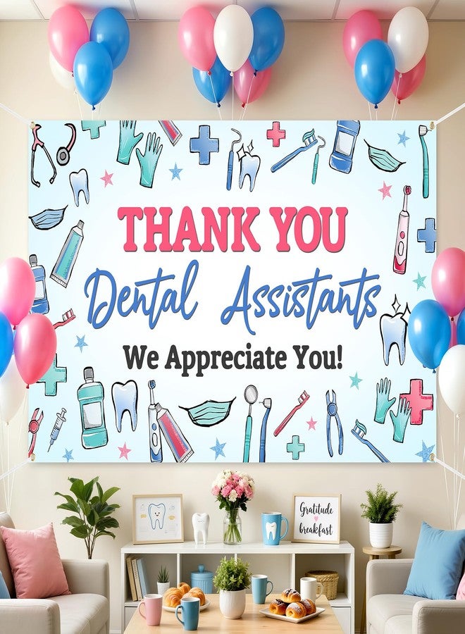 Lofaris Dental Assistant Appreciation Week Decorations Banner Gifts Women Nurses Bunting Sign Thank You for All You Do We Appreciate You Sign Backdrops Wall Party Decor Supplies (70.8x43.3inch) - Image 3
