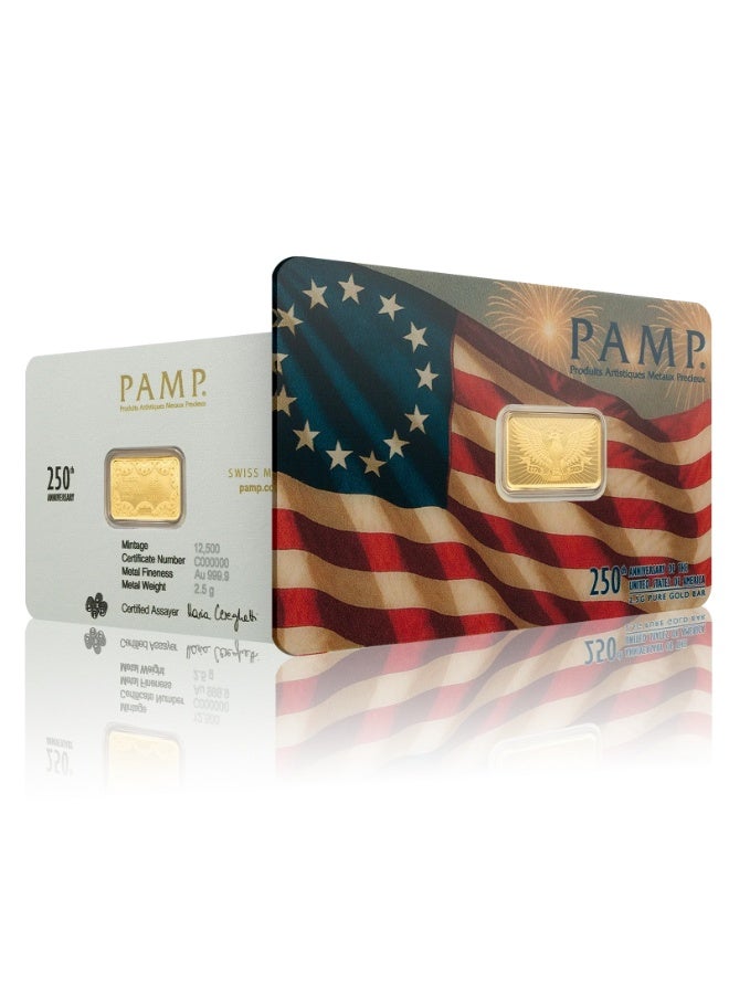 بامب سويس سبيكة ذهب بوزن 2.5 جرام ونقاء 999.9 من شركة PAMP بتصميم علم الولايات المتحدة - Image 3