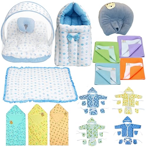 Infantbond by fareto Newborn Baby Bedding Essentials | Daily Needs Items | Hopsital kit Ready Combo | Baby Products All (Pack of 32) (0-6months)(Taj Blue) - Image 1