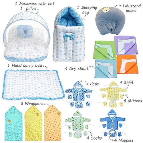Infantbond by fareto Newborn Baby Bedding Essentials | Daily Needs Items | Hopsital kit Ready Combo | Baby Products All (Pack of 32) (0-6months)(Taj Blue) - Image 3