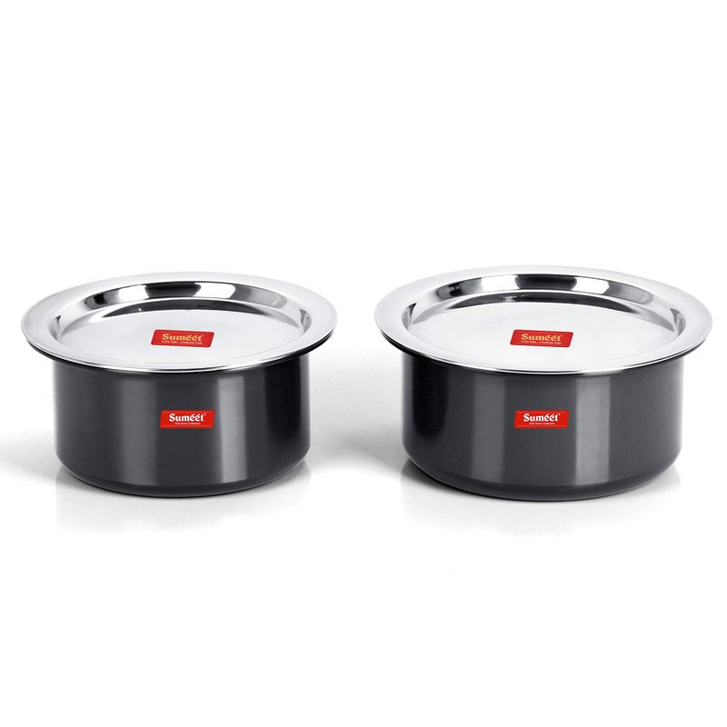 SUMEET 3mm Thick Hard Aluminium Black Anodized Large Size Tope Set of 2 Pc with S. S. Lid (Size No. 16- 4.250 LTR, No. 17 - 5 LTR) - Image 3