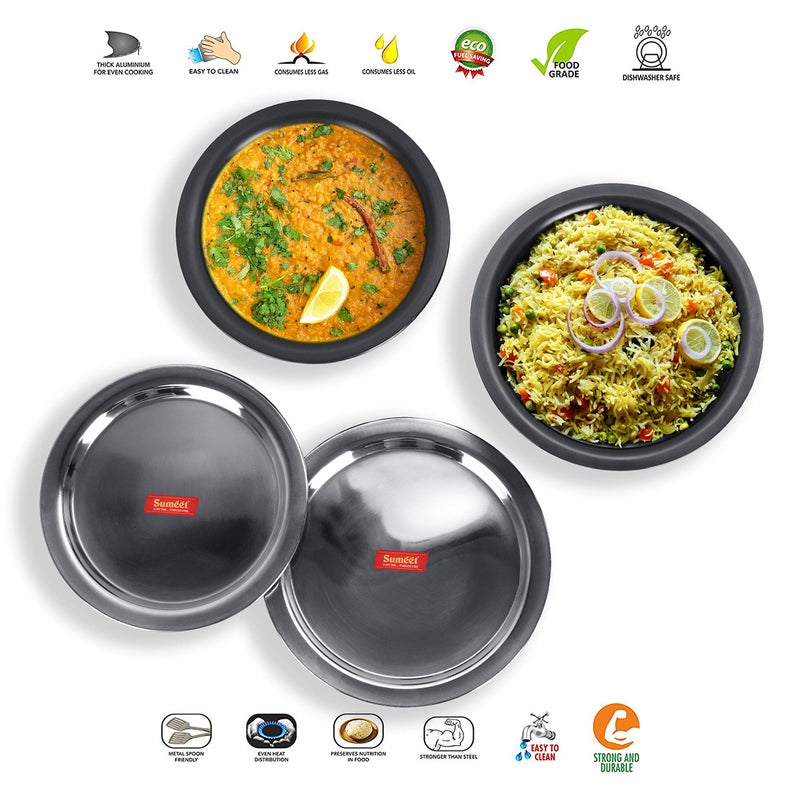 SUMEET 3mm Thick Hard Aluminium Black Anodized Large Size Tope Set of 2 Pc with S. S. Lid (Size No. 16- 4.250 LTR, No. 17 - 5 LTR) - Image 2