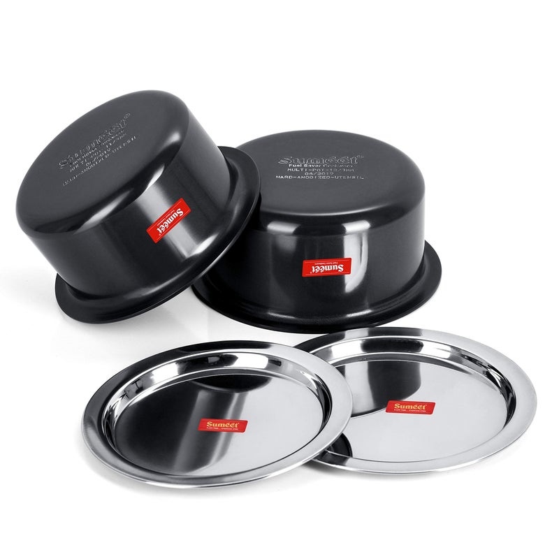 SUMEET 3mm Thick Hard Aluminium Black Anodized Large Size Tope Set of 2 Pc with S. S. Lid (Size No. 16- 4.250 LTR, No. 17 - 5 LTR) - Image 5