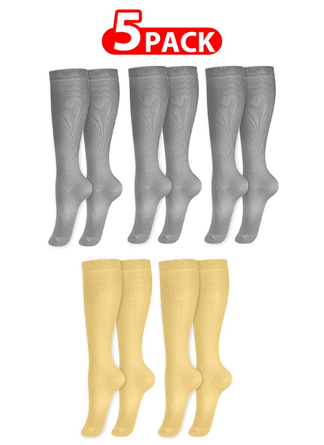 VITION 5 Packs Men and Women's Compression Socks 15-20 mmHg Moderate Pressure Medical Quality Support Best Comfort Fit Moisture Wicking Circulation Travel Grey/Skin S/M - Image 1