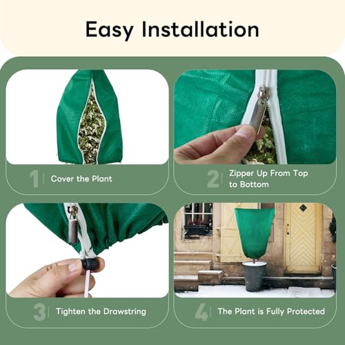YATHO Plant Covers Freeze Protection 2 Packs 31.5" W X 47.3" H Thicker Large Outdoor Winter Frost Cloths Blankets with Zipper Drawstring, Reusable Garden Tree Cover Bags for Fruit Tree Shrub Potted - Image 5