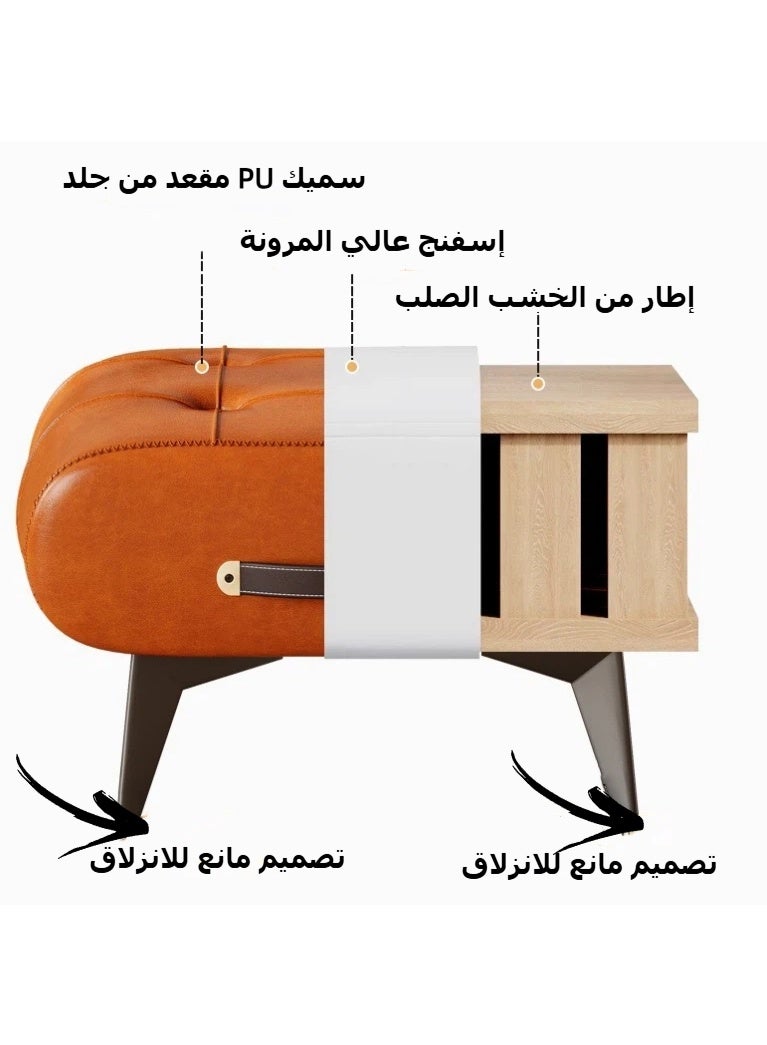 مقعد عثماني من جلد البولي يوريثان المنجد بإطار من الخشب الصلب وأرجل مانعة للانزلاق - Image 2
