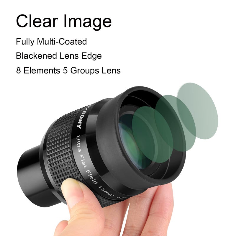 SVBONY SV190 Ultra Flat Field Eyepiece, 1.25 Inch UF 18mm Telescope Eyepiece, Fully Multi-Coated Feature Blackened Lens Edges - Image 3