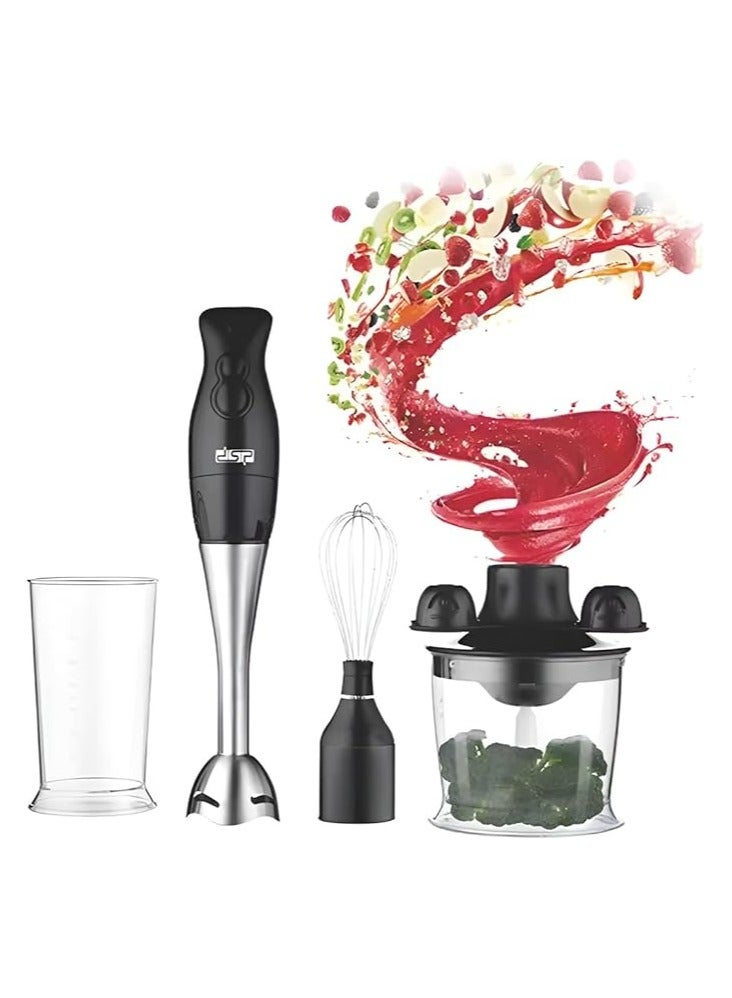 دي اس بي خلاط يدوي 4 في 1 من dsp، محرك نحاسي كامل بقوة 200 وات | مفتاح لمس ناعم، تشغيل بسرعتين، شفرات من الفولاذ المقاوم للصدأ | مفرمة 500 مل وخفاقة 700 مل، KM1004 - Image 1