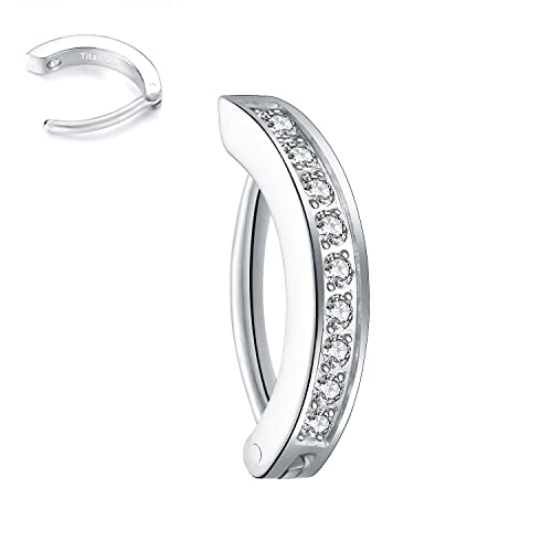 VOJO 14G G23 Titanium Clicker Belly Button Ring,10/12mm Reverse Curved Hoop Navel Barbell Piercing Jewelry (Silver Diamonds,14G 10mm) - Image 1